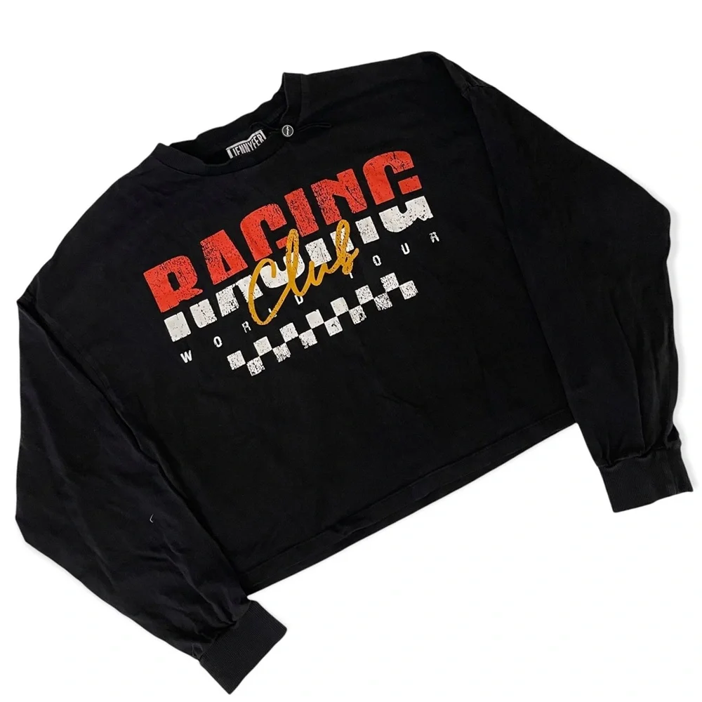 Jennyfer Racing Club World Tour Black Crop Top Long Sleeve Tee - Picture 1 of 8